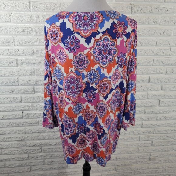 Ruby Rd Womens Top 2X Plus Tunic 3/4 Sleeve Pink Blue Geometric GEO206XE - Picture 6 of 9